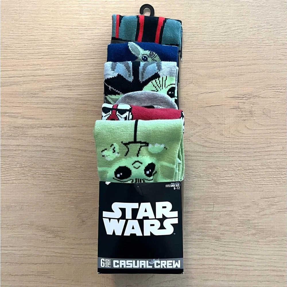 Star Wars NEW Mens 6 Pack The Mandalorian Grogu Printed Crew Socks Sz 8-12